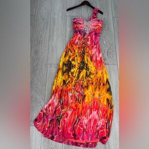 Betsy & Adam gown in gorgeous multicolor, EUC.